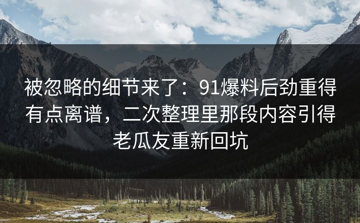 被忽略的细节来了：91爆料后劲重得有点离谱，二次整理里那段内容引得老瓜友重新回坑
